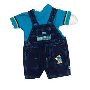 Baby Boys 2-Piece Outfit Set Size 3/6M With Safari Embroidered Overalls & Blue